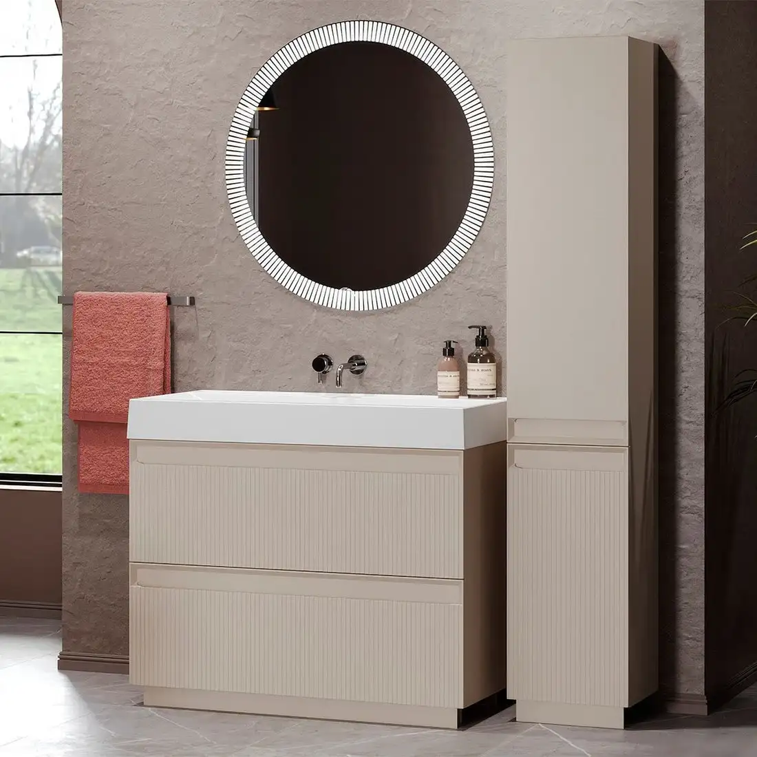 Belux Тумба под умывальник Базель Н 90-02 (180, светлый миндаль матовый) – фото товара