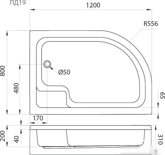 Душевой поддон Triton Полукруглый ПД19 120x80 - фото товара