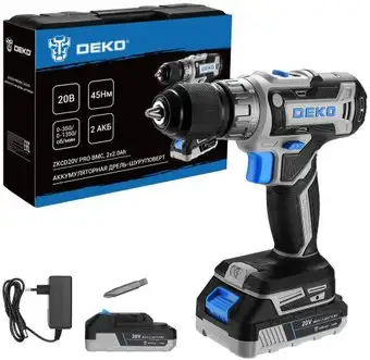 Дрель-шуруповерт Deko ZKCD20V PRO 084-1005 (с 2-мя АКБ, кейс) – изображение в каталоге