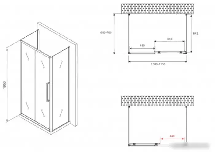 Душевой уголок Abber Schwarzer Diamant AG30110MH-S70M-S70M - фото товара