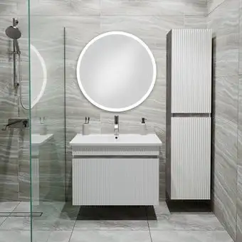 Runo Тумба с умывальником Runo Модена 75 + Оскар 75 (подвесная, железный камень) – изображение в каталоге