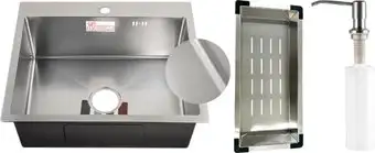 Кухонная мойка Schtoff Best Decor Silver 6050 + коландер металл K-1 BLACK + дозатор SD-1 SILVER