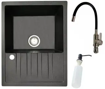 Кухонная мойка БелЭворс Vega R + смеситель W74004-2 + дозатор L405F (черный) - изображение в каталоге