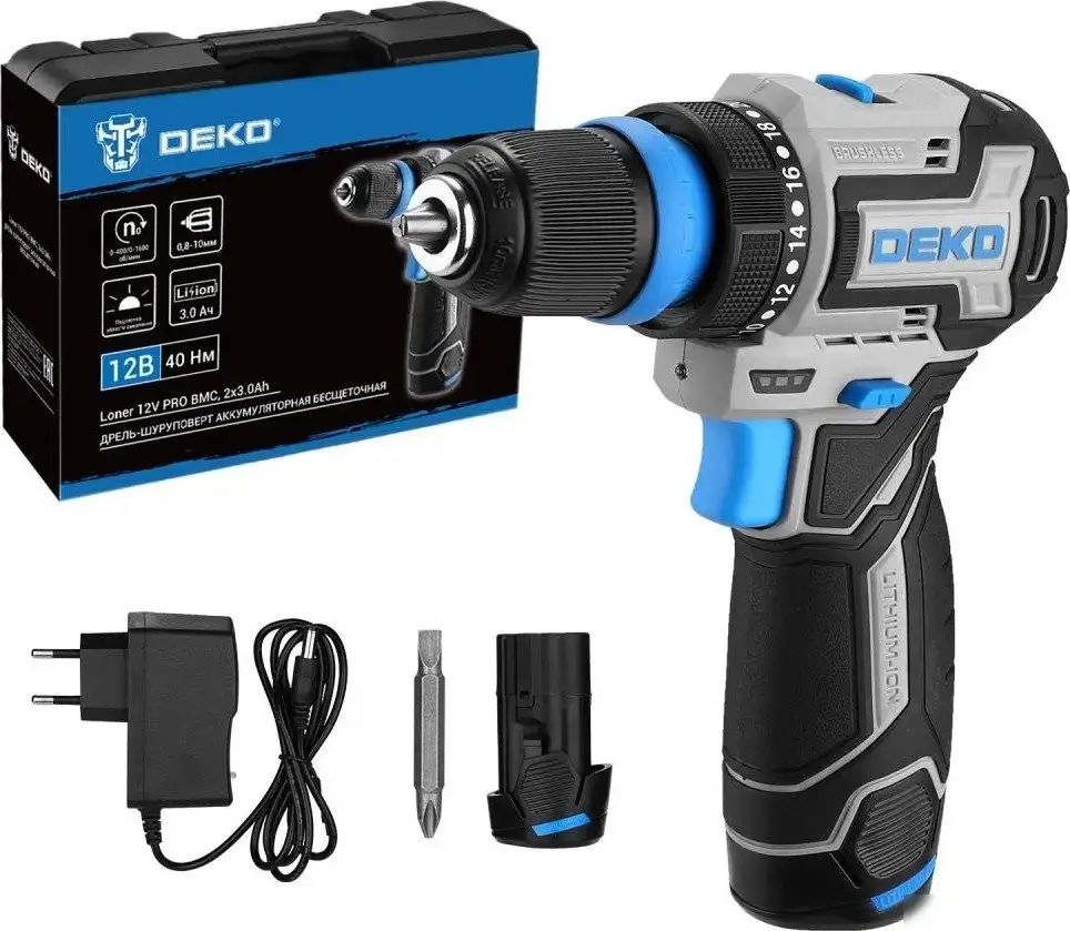 Дрель-шуруповерт Deko Loner 12V PRO 085-1122 (с 2-мя АКБ, кейс) – фото товара