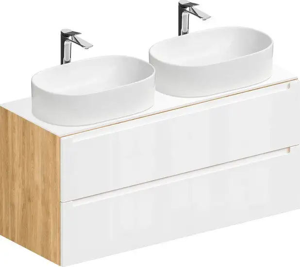 ЗОВ Тумба под умывальник Дион 120 D120LHO0M9003GKV5-KP13W (белый глянец/дуб) – фото товара