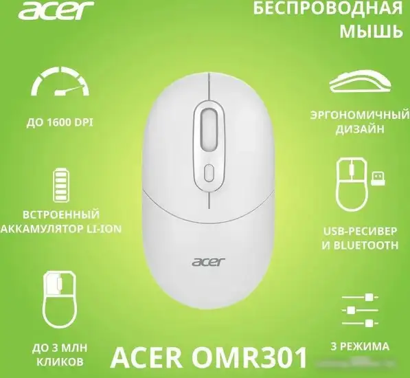 Мышь Acer OMR301 (белый) – фото товара