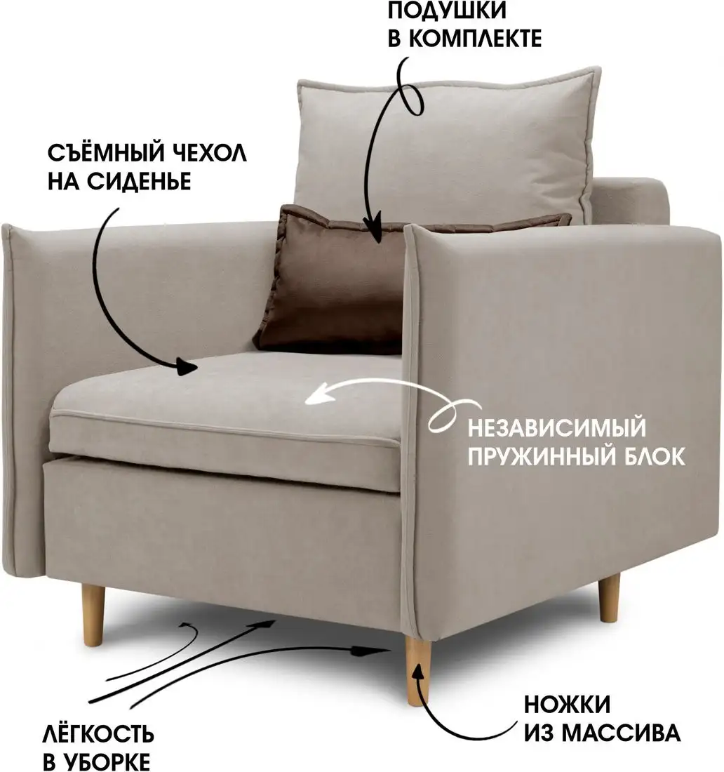 Кресло-кровать Mio Tesoro Оливер (Velutto 18/Velutto 24/натуральное дерево) – фото товара