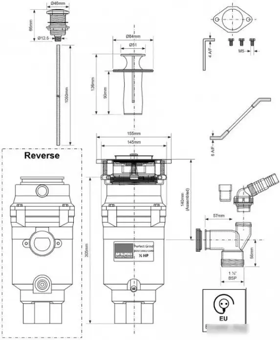 Измельчитель пищевых отходов McAlpine Perfect Grind Slim WDU-1ASEU-CARB - фото товара