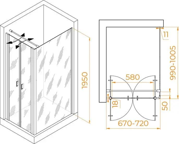 Душевой уголок RGW PA-144B (PA-104B+Z-050-2B+O-104B) 060814470-014 70x100 (черный/прозрачное стекло) - фото товара