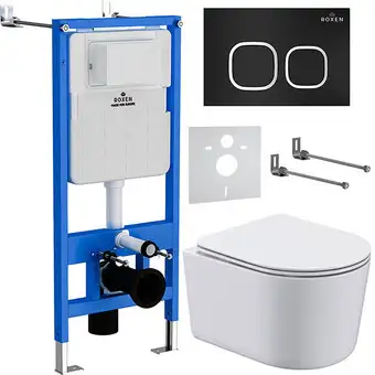 Унитаз подвесной Roxen Simple Compact в комплекте с инсталляцией StounFix Slim 6 в 1 917914 (кнопка: черный матовый) - изображение в каталоге