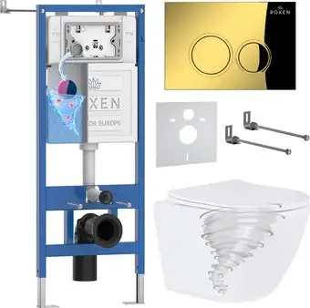 Унитаз подвесной Roxen Antares Tornado Long в комплекте с инсталляцией StounFix Dual Fresh 6 в 1 868431 (кнопка: золото глянцевая) - изображение в каталоге