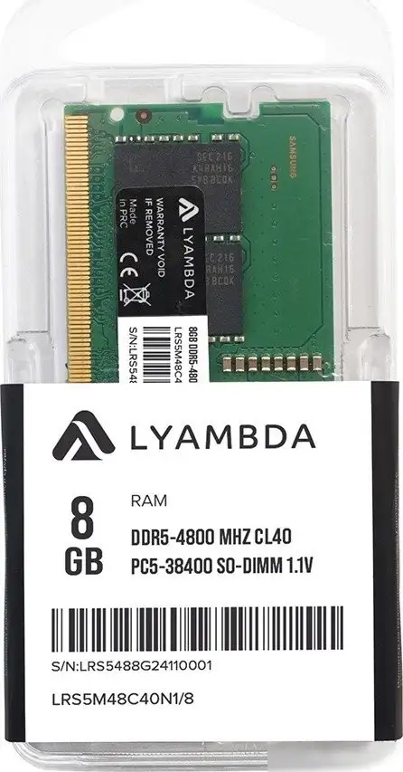 Оперативная память Lyambda 8ГБ DDR5 SODIMM 4800 МГц LRS5M48C40N1/8 – фото товара