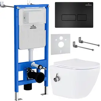 Унитаз подвесной Roxen Antares Bidet в комплекте с инсталляцией StounFix Slim 6 в 1 958156 (кнопка: черный матовый) - изображение в каталоге