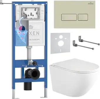 Унитаз подвесной Roxen Antares Tornado Long в комплекте с инсталляцией StounFix Dual Fresh 6 в 1 868416 (кнопка: пастель бежевый матовая) - изображение в каталоге