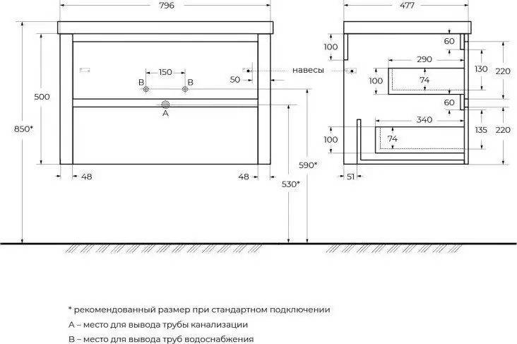 Cezares Тумба под умывальник RELAX-800-2C-SO-BORO-P – фото товара