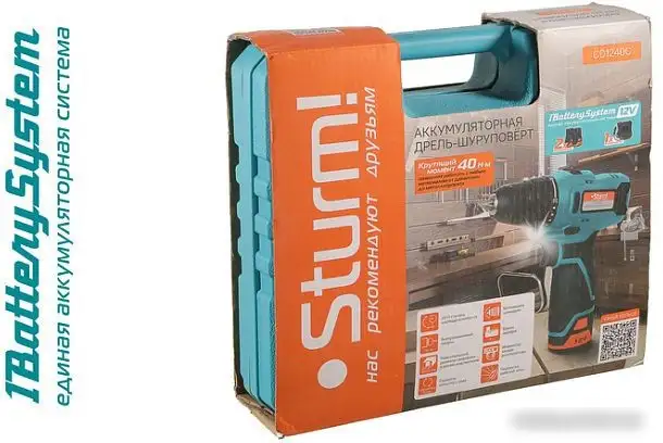 Дрель-шуруповерт Sturm CD1240C (с 2-мя АКБ, кейс) – фото товара