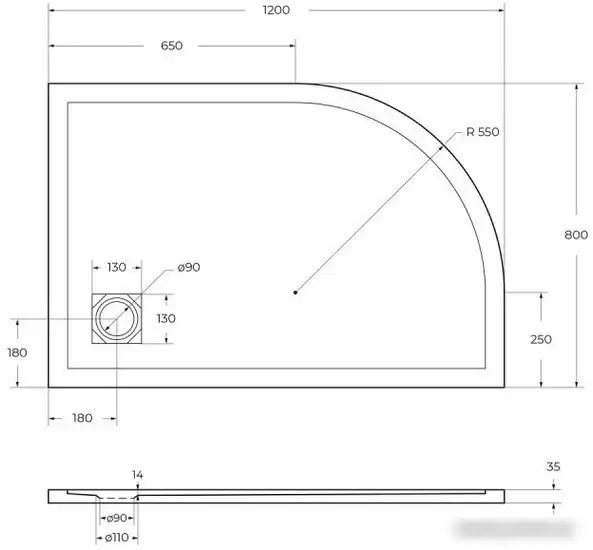 Душевой поддон BelBagno TRAY-MR-UNO-RH-120/80-550-35-W-R 120x80 - фото товара