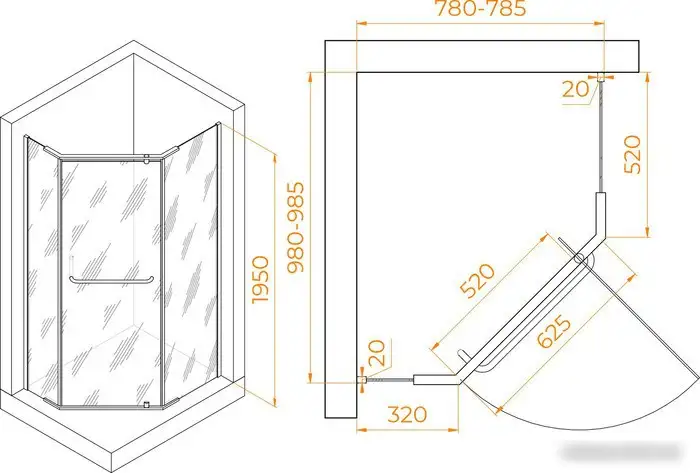 Душевой уголок RGW PA-091B 35089180-14 80x100 (черный/прозрачное стекло) - фото товара