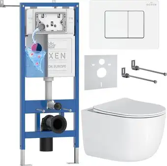 Унитаз подвесной Roxen Vortex Tornado в комплекте с инсталляцией StounFix Dual Fresh 6 в 1 868634 (кнопка: брашированное золото матовая) - изображение в каталоге