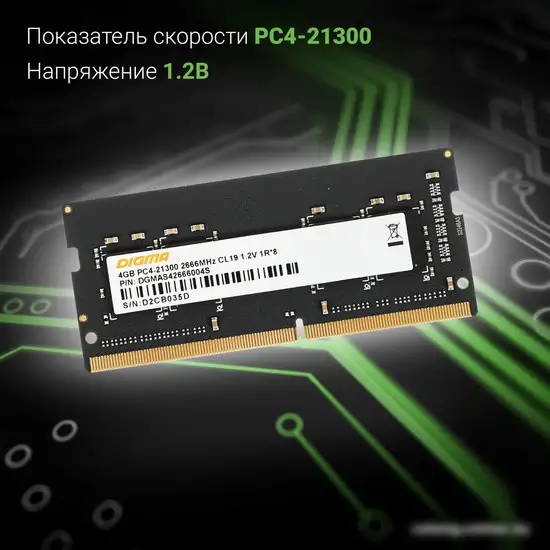 Оперативная память Digma 4ГБ DDR4 SODIMM 2666 МГц DGMAS42666004S – фото товара