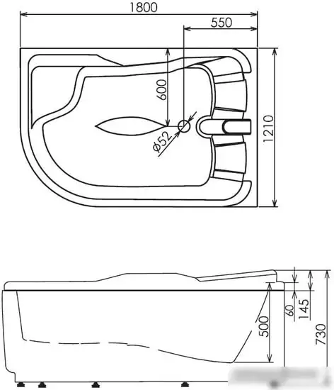 Ванна Gemy G9083 K R 180x121 - фото товара
