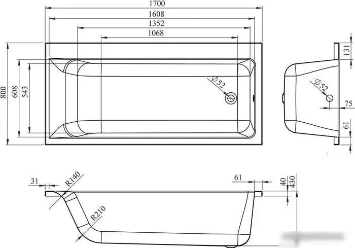 Ванна Lavinia Boho Catani 170х80 3712170R - фото товара