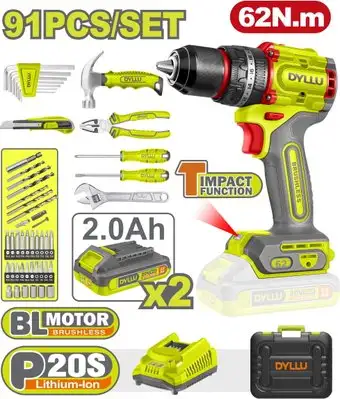 Ударная дрель-шуруповерт Dyllu DTDT4B91 (с 2-мя АКБ, кейс, набор инструментов) – изображение в каталоге