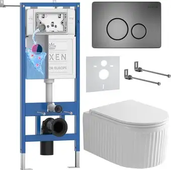 Унитаз подвесной Roxen Antares Tornado Long в комплекте с инсталляцией StounFix Dual Fresh 6 в 1 868439 (кнопка: брашированное золото матовая) - изображение в каталоге