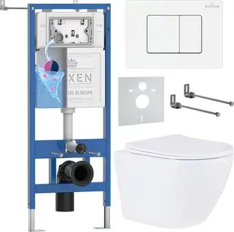 Унитаз подвесной Roxen Antares в комплекте с инсталляцией StounFix Dual Fresh 6 в 1 868638 (кнопка: брашированное золото матовая) - изображение в каталоге