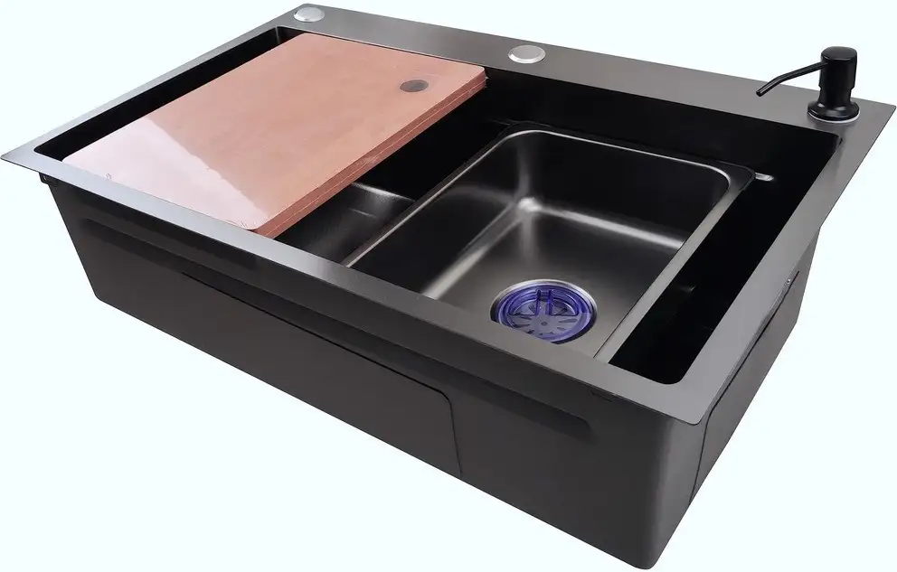 Кухонная мойка Stellar Decor S7045NB-A-D (нано черный, c доской) - фото товара