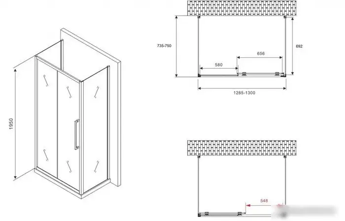 Душевой уголок Abber Schwarzer Diamant AG30130MH-S75M-S75M - фото товара