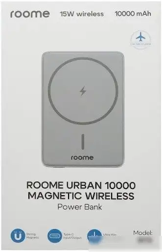 Внешний аккумулятор Roome Urban W72 10000mAh Magnetic Wireless (серый) – фото товара