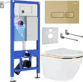 Унитаз подвесной Roxen Antares Gold 968096 в комплекте с инсталляцией StounFix Dual Fresh 6 в 1 968096 (кнопка: брашированное золото) - изображение в каталоге