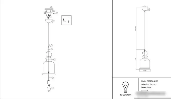 Подвесная люстра Maytoni Tone P002PL-01BZ – фото товара
