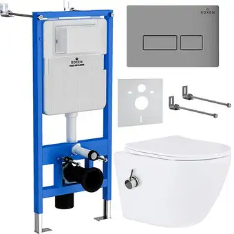 Унитаз подвесной Roxen Antares Bidet в комплекте с инсталляцией StounFix Slim 6 в 1 959767 (кнопка: хром матовый) - изображение в каталоге