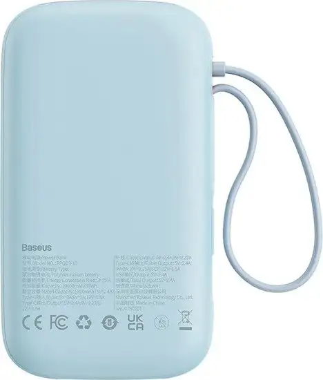 Внешний аккумулятор Baseus Qpow2 Dual-Cable Digital Display Fast Charge Power Bank 22.5W 10000mAh (голубой) – фото товара