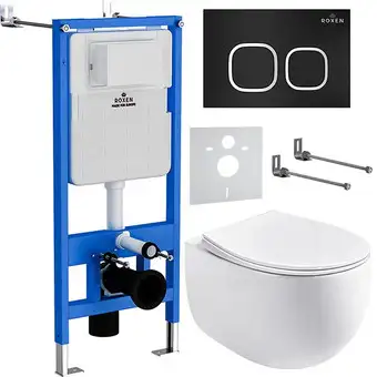 Унитаз подвесной Roxen Egg в комплекте с инсталляцией StounFix Slim 6 в 1 964079 (кнопка: черный матовый) - изображение в каталоге