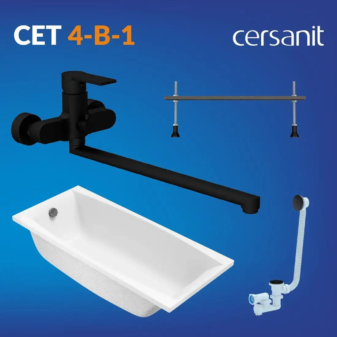 Ванна Cersanit Virgo 170x75 с ножками со смесителем Brasko (с сифоном Prime черным) - фото товара