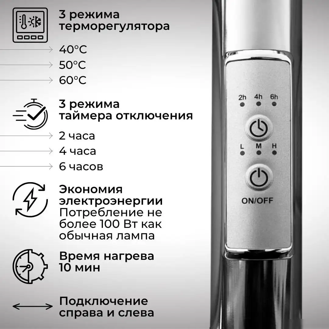 Полотенцесушитель Маргроид Ferrum Inaro СНШ 80*6*12 Белый матовый, скрытого монтажа, таймер справа (3 крючка) - фото товара