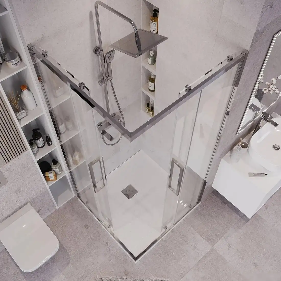 Душевой уголок Grossman Cosmo 90x90x195 300.K33.02.9090.32.00 (золото сатин/прозрачное стекло) - фото товара