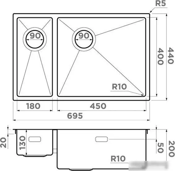Кухонная мойка Omoikiri Taki 69-2-U/IF-GB-R Side (графит) - фото товара
