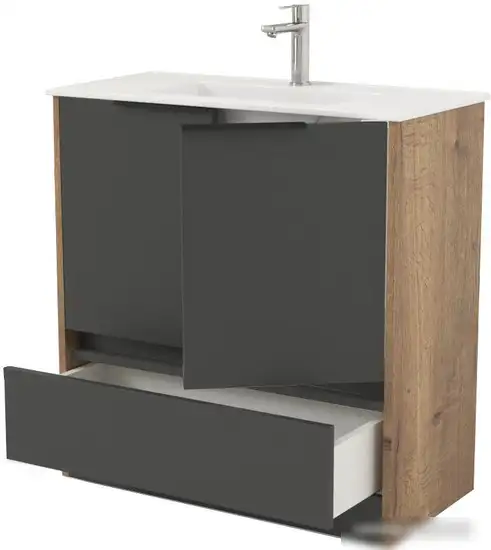 Дабер Тумба под умывальник 017 WeltWasser Deilbach 7517-80 Т17.8W.0.22Ч (дуб галифакс/серый/ручка черная) – фото товара