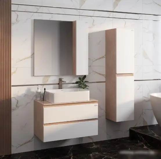 Onika Тумба под умывальник Алеста 80.13 108054 (камень светлый/белый) – фото товара