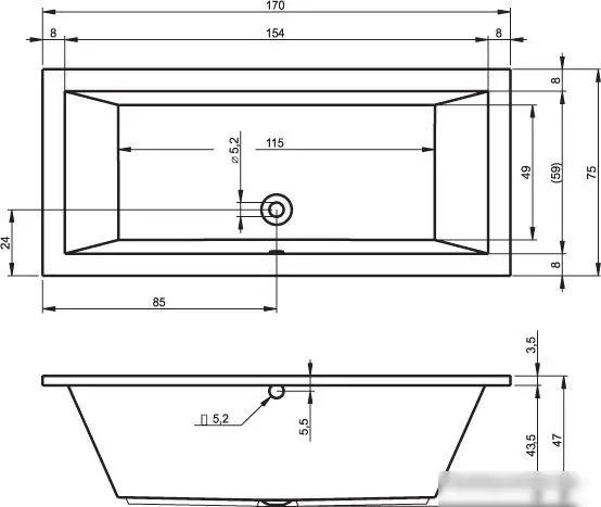 Ванна Riho Lusso 170x75 BA18005 (с ножками и экраном) - фото товара