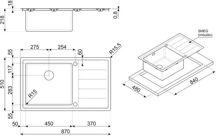Кухонная мойка Smeg LFTG861S - фото товара