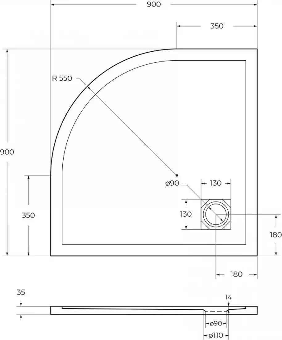 Душевой поддон BelBagno TRAY-MR-UNO-R-90-550-35-W-NO - фото товара