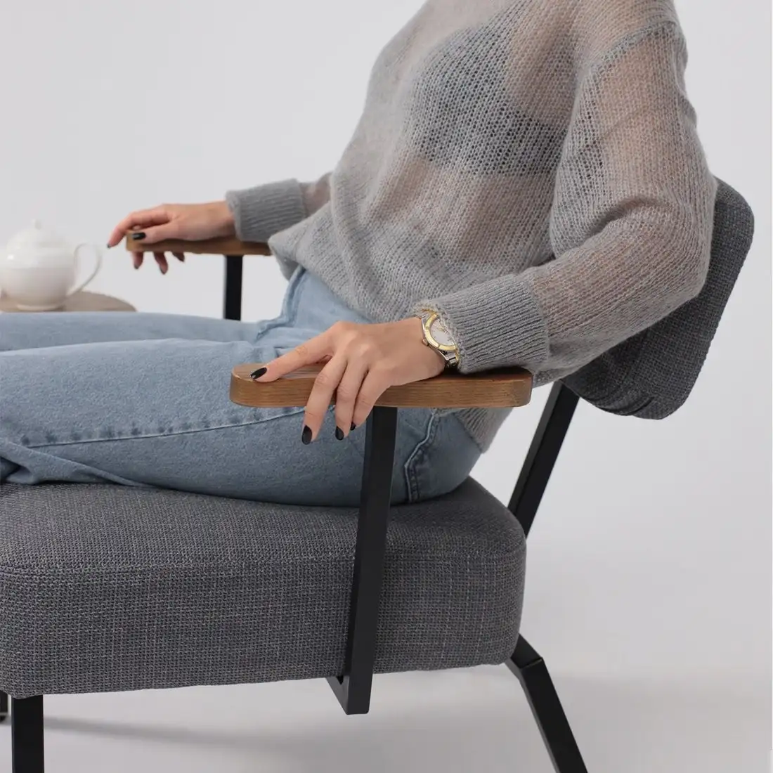 Интерьерное кресло AksHome Booker (серая рогожка BJORN 13/черный)