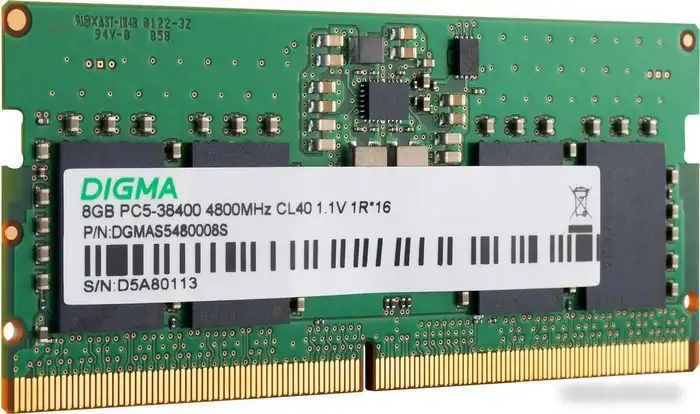 Оперативная память Digma 8ГБ DDR5 SODIMM 4800 МГц DGMAS5480008S – фото товара