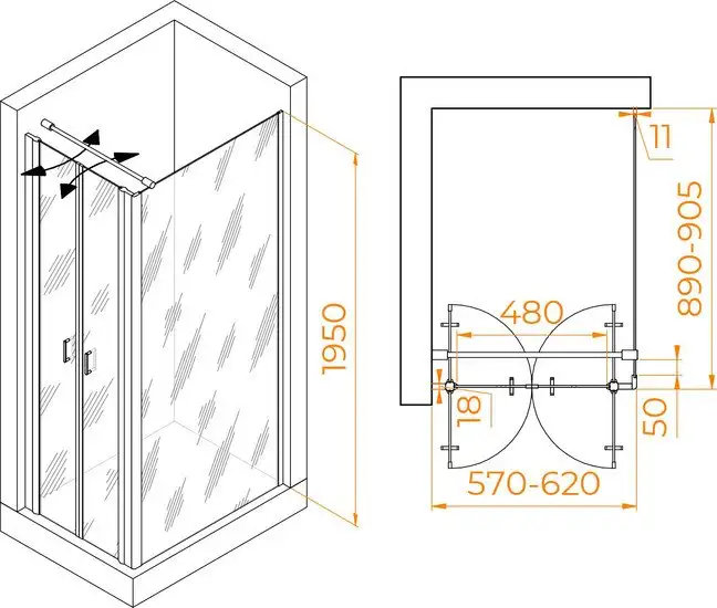 Душевой уголок RGW PA-144 (PA-104+Z-050-2+O-104) 060814469-011 60x90 (хром/прозрачное стекло) - фото товара