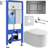 Унитаз подвесной Roxen Royal Matt в комплекте с инсталляцией StounFix Dual Fresh 6 в 1 968290 (кнопка: оружейная сталь) - изображение в каталоге